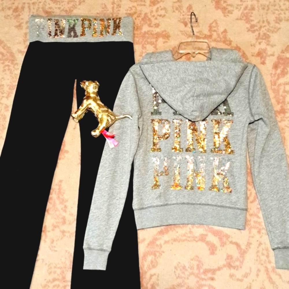 Victoria's Secret PINK Rare Multicolor Sequin Hoodie & Matching Yoga Pant, Small